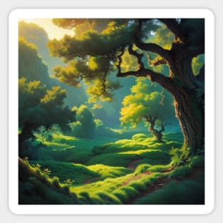 Idyllic Meadow on the outskirts of a Lovely Oak Woodland Sticker